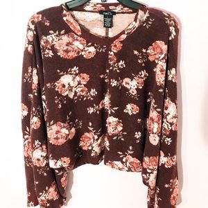 Rue 21 Floral Cropped Long Sleeve Sweatshirt